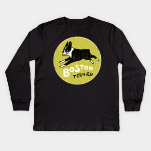 Vintage Style Boston Terrier Kids Long Sleeve T-Shirt